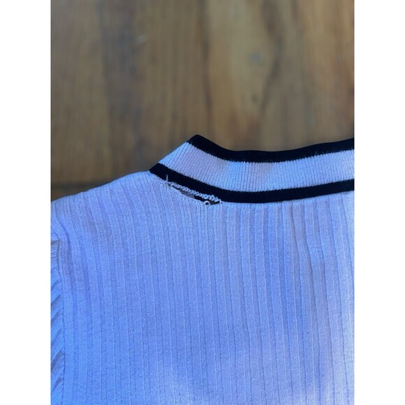 Express Pink Ribbed V-Neck Cardigan Black Trim Gold Buttons Classic Elegant Med - Picture 12 of 13